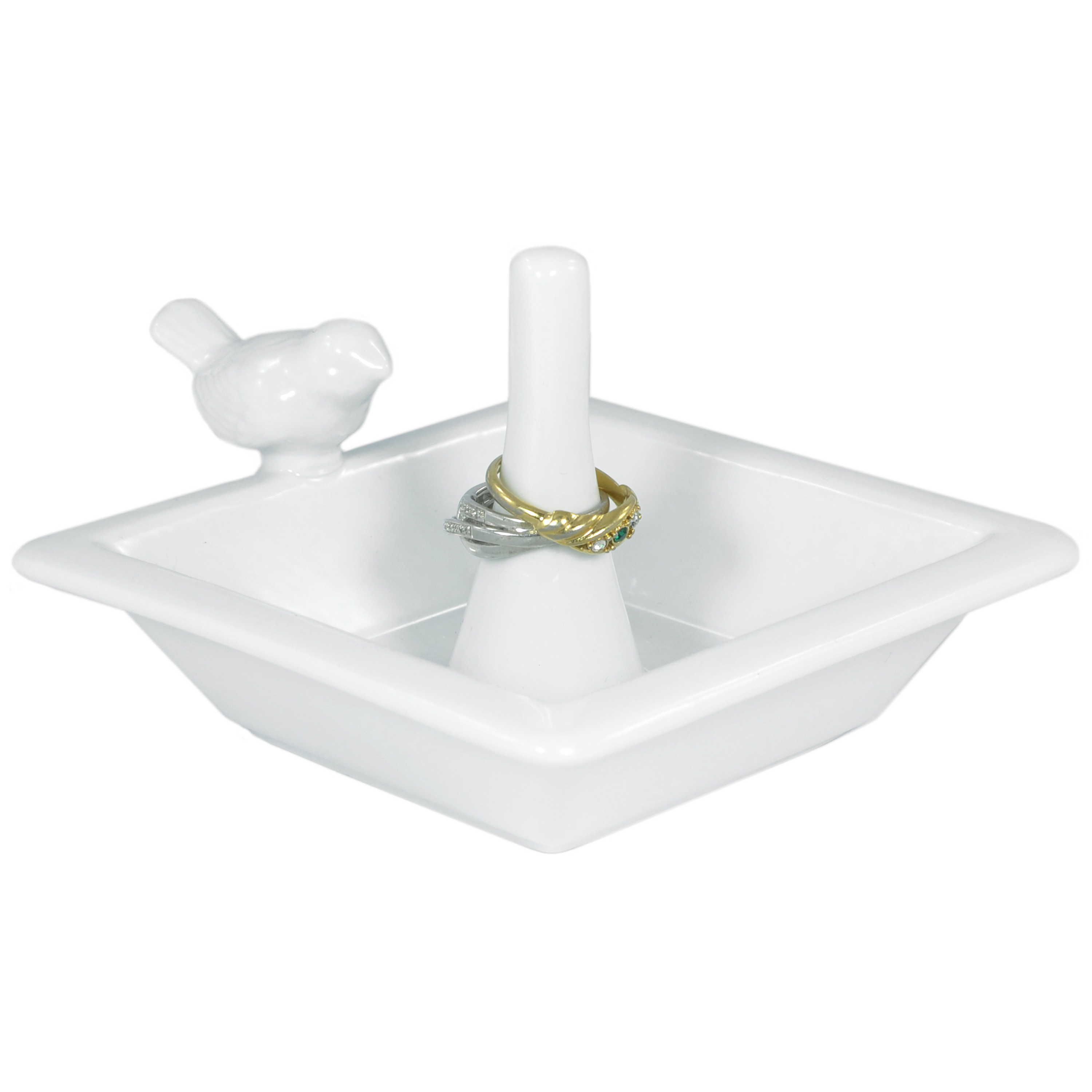 MyGift Classic White Bird Bath Ceramic Ring Holder