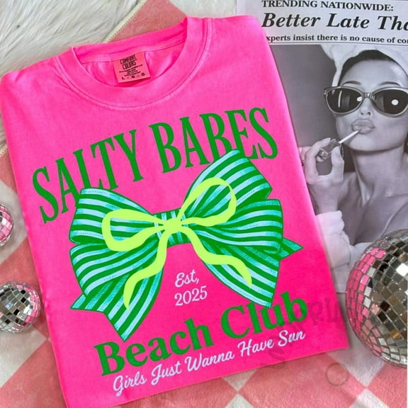 Salty Babes Shirt, Coquette Bow Summer Tee, Trendy Neon Beach Shirt, Preppy Beach Aesthetic Shirt, Cute Coquette Summer Shirt for Women
