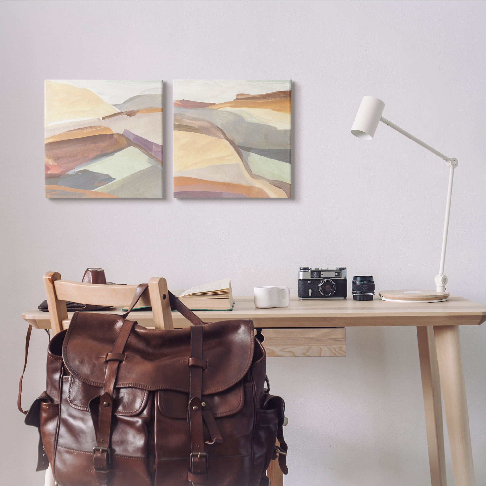Mountain Hill Movements Abstract Layered Peaks Abstract Gallery-Wrapped Canvas Print Wall Art, Set of 2, 17x17