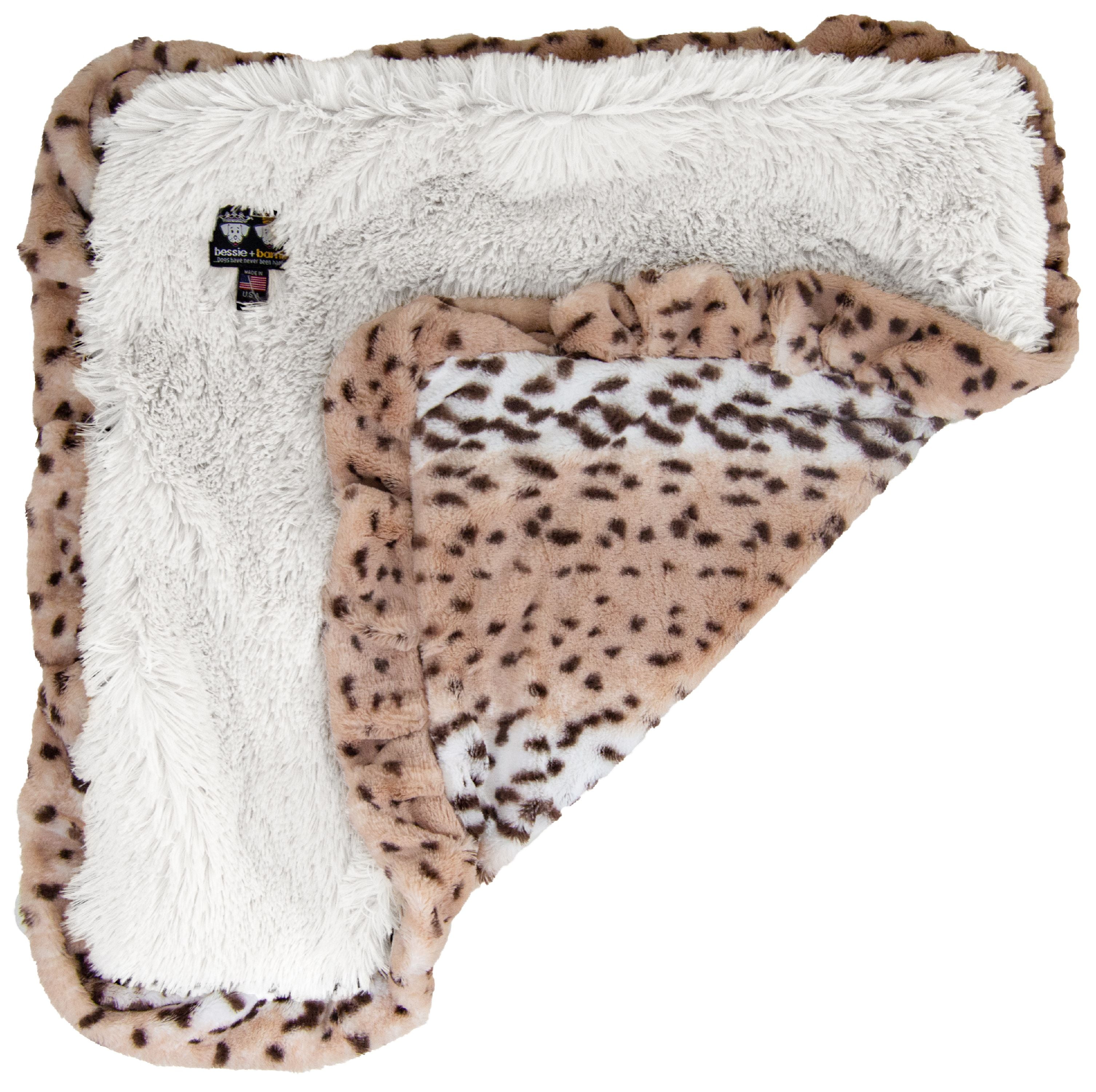 Bessie and Barnie Snow White / Aspen Snow Leopard Luxury Ultra Plush Faux  Fur Pet/ Dog Reversible Blanket (Multiple Sizes) 