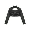 thumbnail image 4 of Zaldita Kids Girls Sequin Mock Neck Long Sleeve Gymnastics Dance Crop Top Jazz Hip Hop Athletic Shirt Streetwear Black 10, 4 of 6