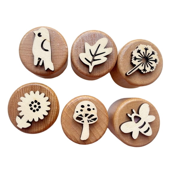 Sellos de madera redonda de juguetes para aprender, artesanía de arte, sellos de arcilla para tarjetas que hacen bricolaje artesanía de decoraciones Primavera