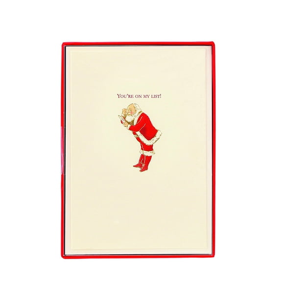 Graphique You're On My List Boxed Cards â€” 15 Santa Checking His List Holiday Cards With Embellished Gold Foil and Glitter, Christmas Cards Includes Matching Envelopes and Storage Box, 3.25" x 4.75"