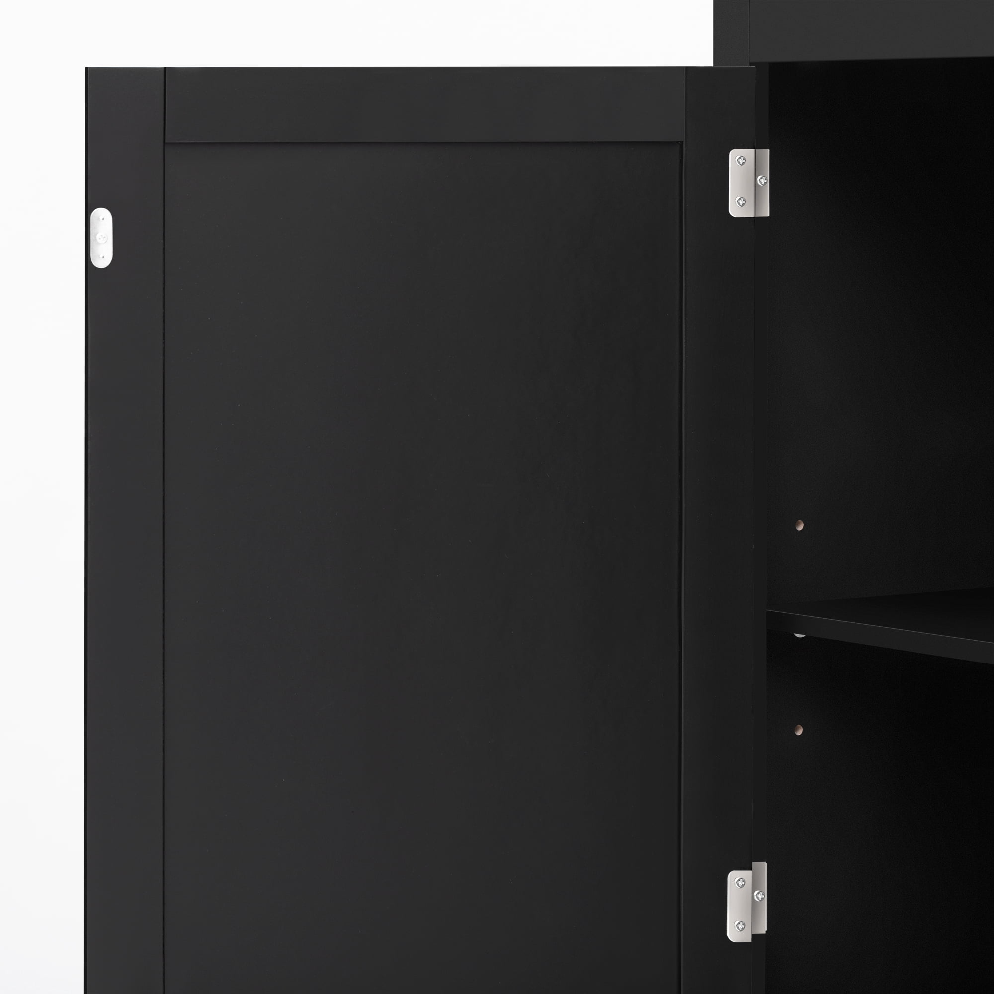 T-Foyer Farmhouse Black Hall Tree with 4 Hooks, Bench & Cabinets, Wooden Rustic Entryway Organizer with Open Storage & 2 Drawers