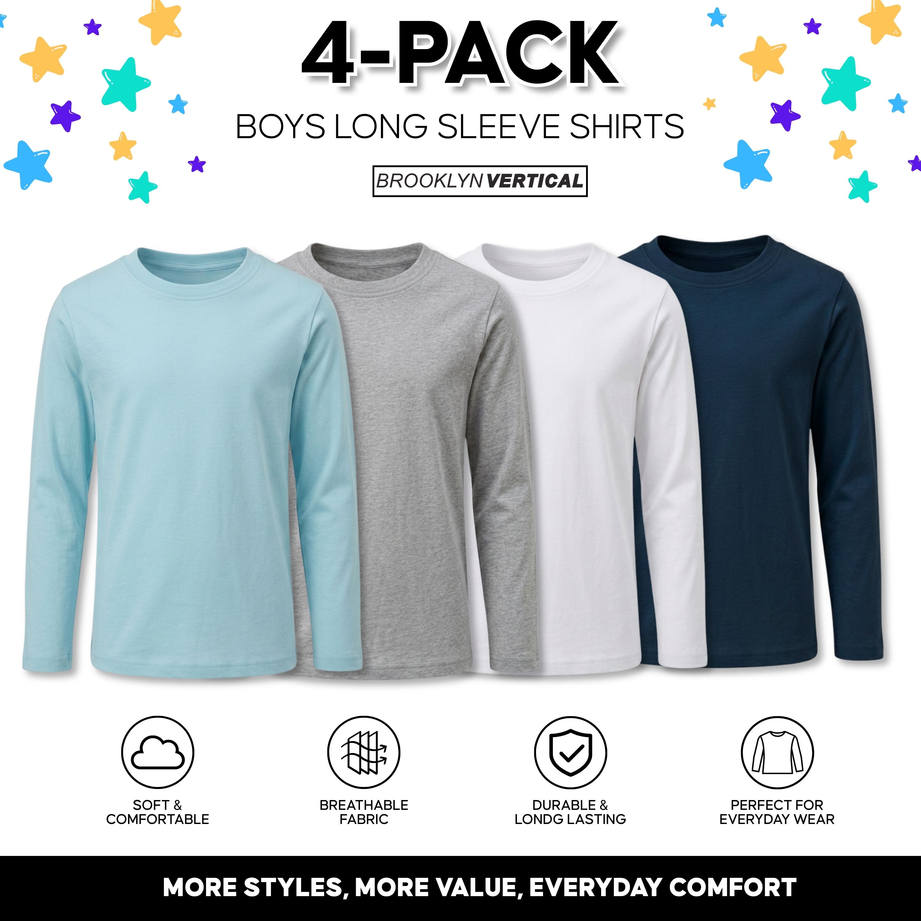 Brooklyn Vertical Boys 4-Pack Long Sleeve Cotton Tee Shirts photo 7