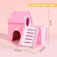 thumbnail image 7 of Cage Accessory, Dwarf Hamster Hideaway, Gerbil Shelter, Mini House, Toys House, Pink 6X6X5 Inch Wooden Texture Indoor Pet Hideout, 2-Tier Hamster Sleeping Villa with Pet Climbing, 7 of 7