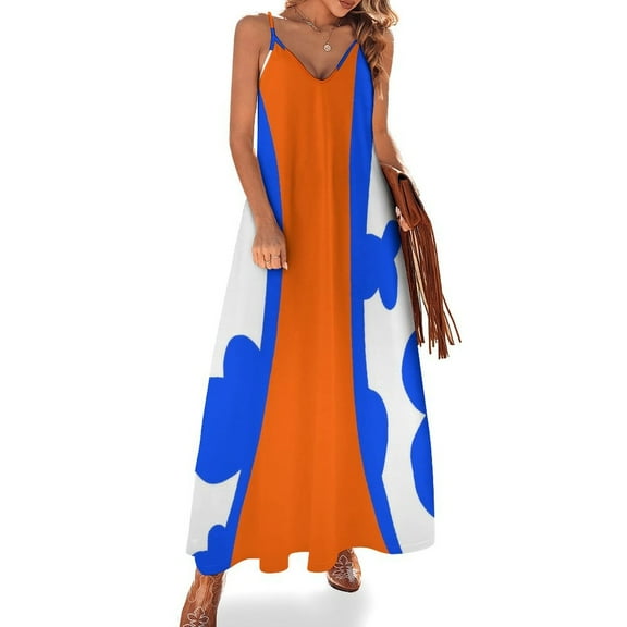 Blue And Orange Sleeveless Dress Women's Evening Dress Womans Clothing