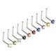thumbnail image 1 of 10 piezas de piercing de nariz de aguja de acero curvado en forma de L para mujer, de cristal, 18 g 3mm, 1 of 6