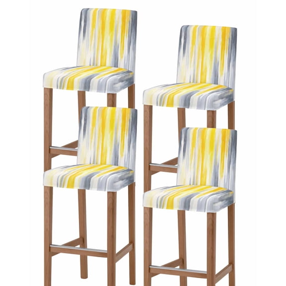Yellow Gray White Bar Stool Covers Set of 4, Farmhouse Gradient Abstract Art Stretch Washable Bar Chair Covers with Backs, Removable Pub Counter Height Chair Cover for Kitchen Dining Room Cafe