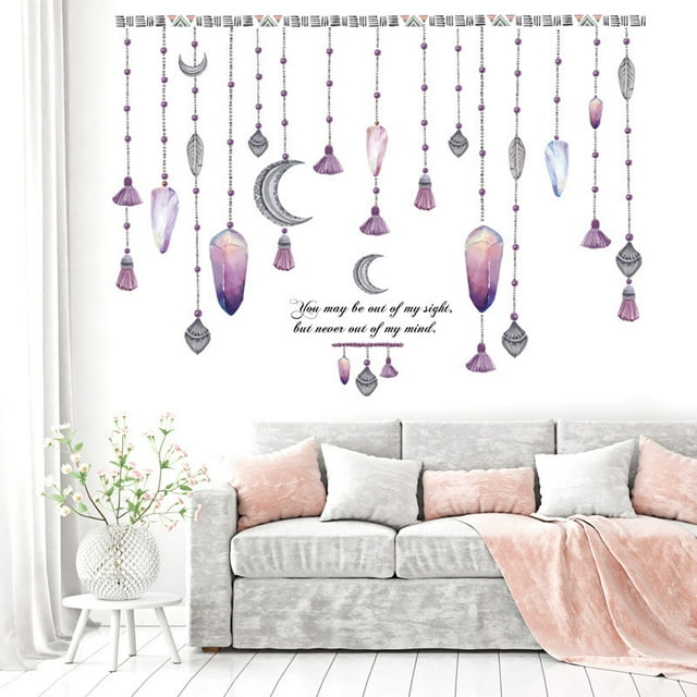 Adhesivos de pared de PVC con borla de luna bohemia para colgar