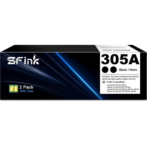 305A (2-Pack Black ) Toner Cartridges Compatible for HP305A CE410A for LaserJet Pro 300 M351a MFP M375nw LaserJet Pro 400 M451 MFP M475 Printers