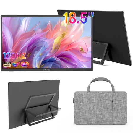 18.5-inch portable monitor with travel case, USB-C to HDMI port, 120Hz refresh rate. Suitable as a second monitor for laptops/PCs/Macs/PS5s/PS4s/Switch and other devices. Supports VESA wall mounting.