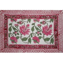 Pretty in Pink Block Print Cotton Table Placemat 20" x 14" Pink