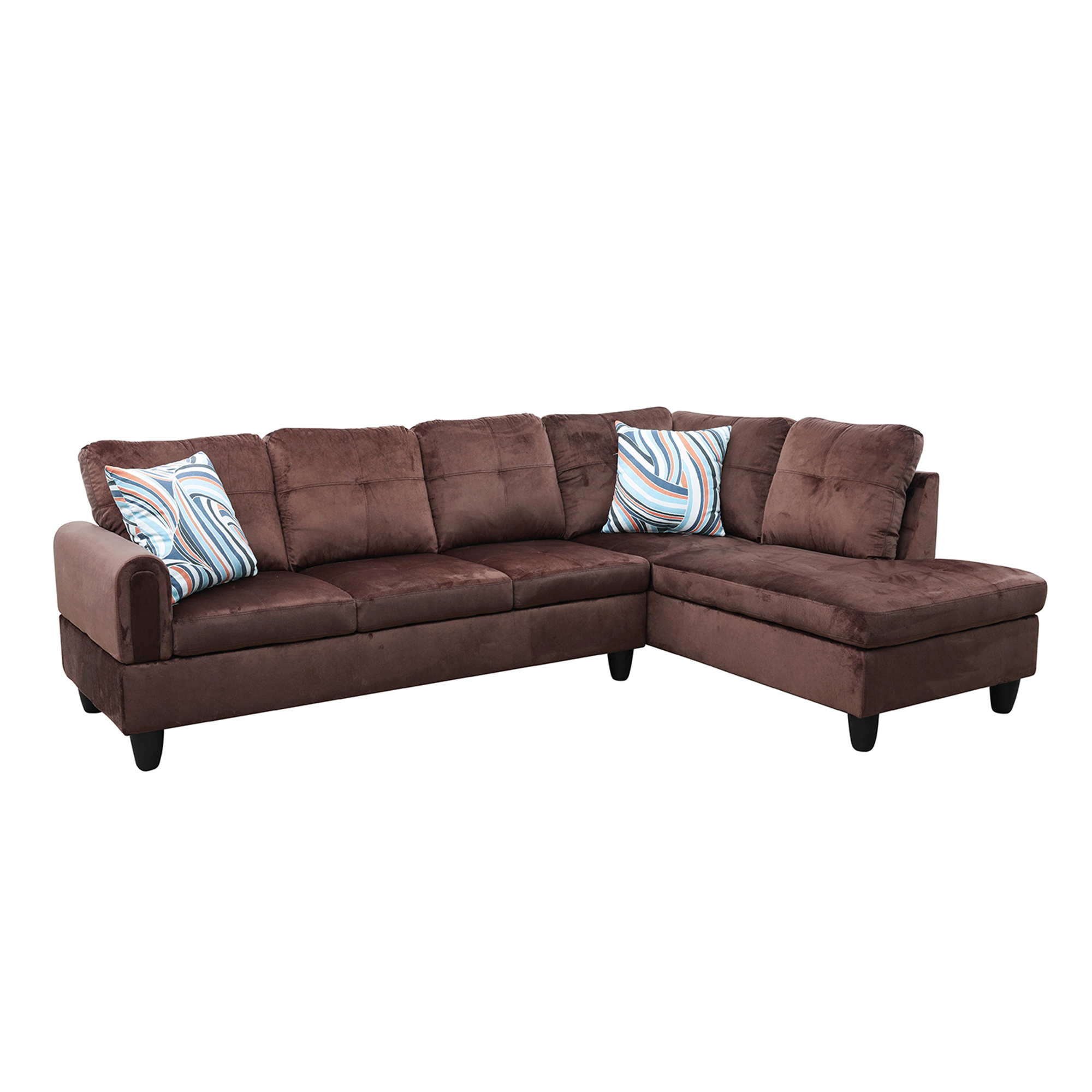 Aukfa Sectional Sofa, Living Room Couch with Storage Ottoman, Right Facing Chaise, Flannel, Brown