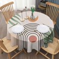 thumbnail image 3 of Orange Boho Geometric and Plant Pattern Round Tablecloth 60"x60",Wrinkle Wipeable Table Cloth for Kitchen Dining Room Picnic Patio Party, 3 of 6