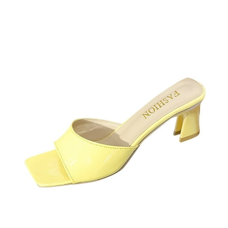 

Sandals Women Fashion Summer Women Sandals Medium Heel Thick Heel Open Toe Solid Color Casual Slip On