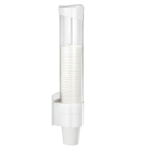 Cup Dispenser Large Pull Type,Paste or Screw Plate Mountable,Fits 7oz to 12oz Cone or Flat Bottom Cup,17”Tube,Mounting Water Dispenser Cooler or Wall,Attractive at Home Office (Large,White)