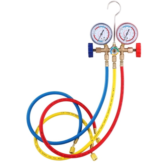 Blusea Refrigerant Manifold Gauge Set Air Conditioning Tools with Hose and Hook for R12 R22 R404A R134A