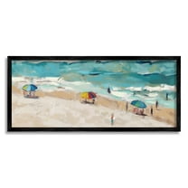 Stupell Industries Summer Beachgoers on Shore Landscape Painting Black Framed Art Print Wall Art, 24 x 10