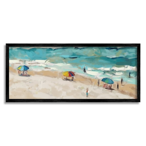 Stupell Industries Summer Beachgoers on Shore Landscape Painting Black Framed Art Print Wall Art, 24 x 10