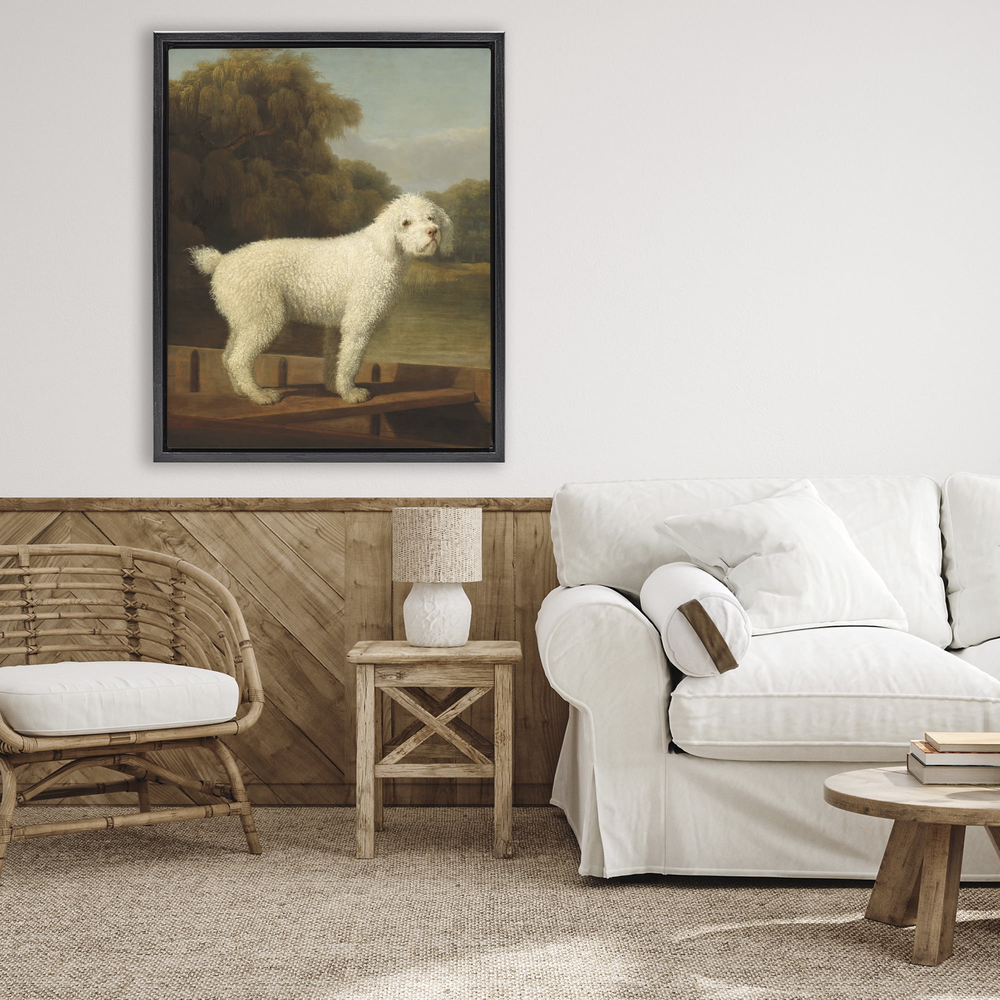 Stupell Industries White Poodle in a Punt Black Framed Floater Canvas Wall Art, design by Tina LeCour