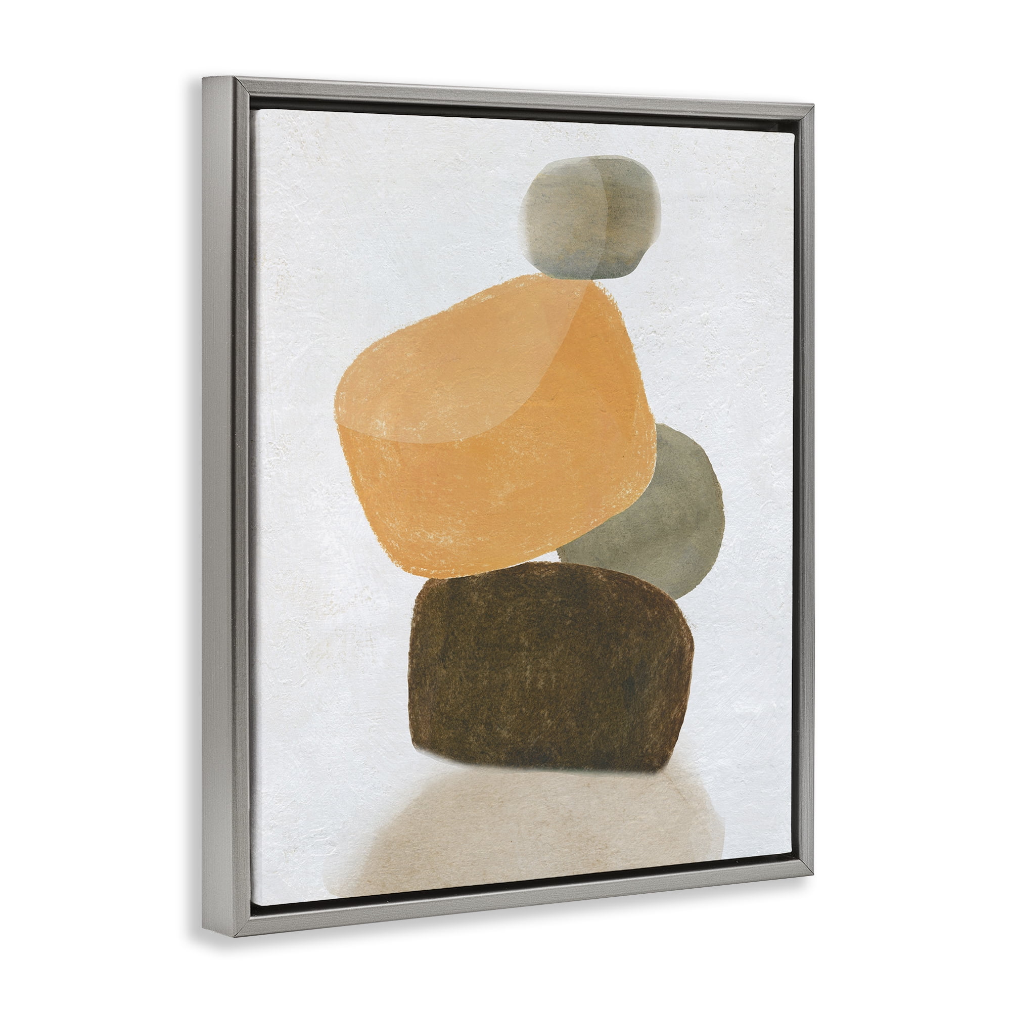 Stupell Industries Orange & Grey Rocks Abstract Painting Gray Floater Framed Canvas Art Print Wall Art, 25 x 31