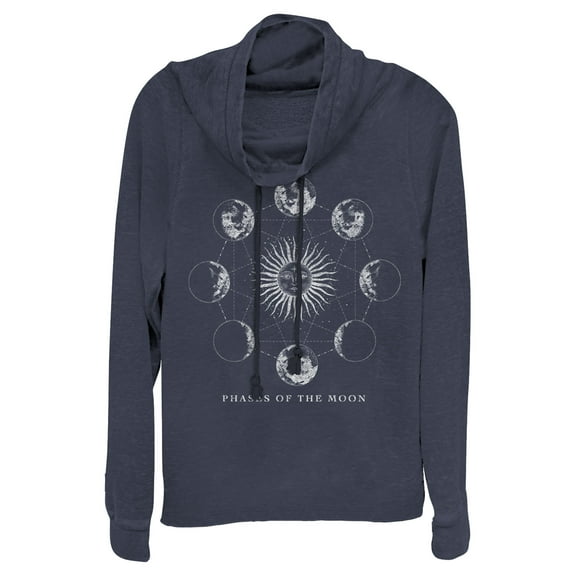 Junior's Lost Gods Phases of the Moon  Cowl Neck Sweatshirt Navy Blue 4X Large