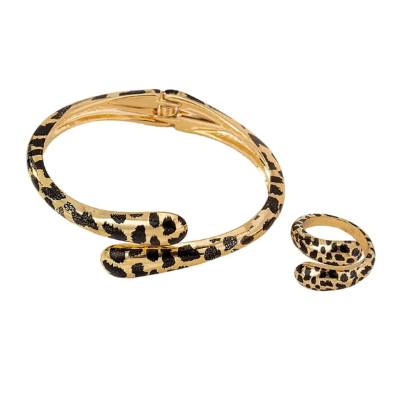 Fashion Leopard Print Bracelet Ring Set Exaggerated Accessories for Trendy Women