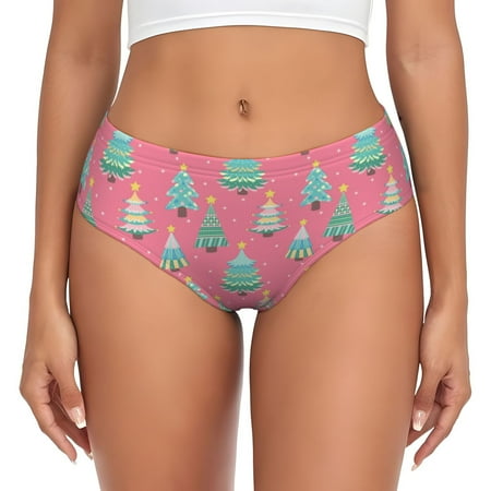Goofa Pastel Christmas Trees on Pink Pattern Women s Cotton Underwear Brief Underwear Ladies Panties- Soft  Comfortable  and Stretchy Underwear-Large