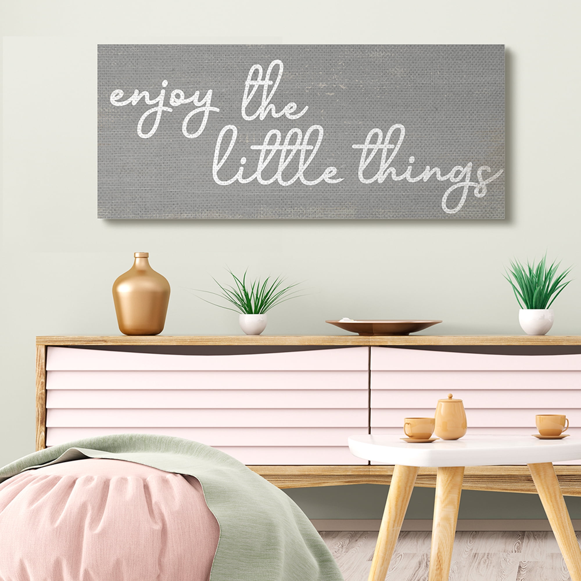 Stupell Industries Enjoy the Little Things Phrase Cursive Grey White Inspirational Painting Gallery Wrapped Canvas Art Print Wall Art, 20 x 48