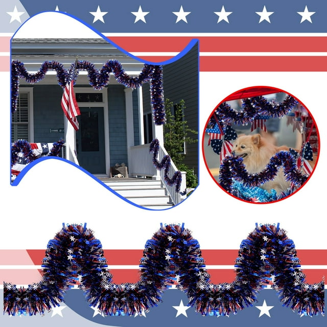Event Party Decor 4 July Garland Patriotic Garland Glitter Independence Day Metal Garland 4 July Memorial Day Celebration Outdoor Hanging Ribbon Strips