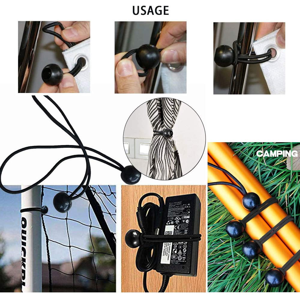 Bungee Balls, Black Ball Bungee Heavy Duty Heavyweight 4 inches Tarp Bungee Cords, Weather Resistant Tie Down Strap 4mm Thickness - for Camping, Tents, Cargo, Holding Wire and Hoses