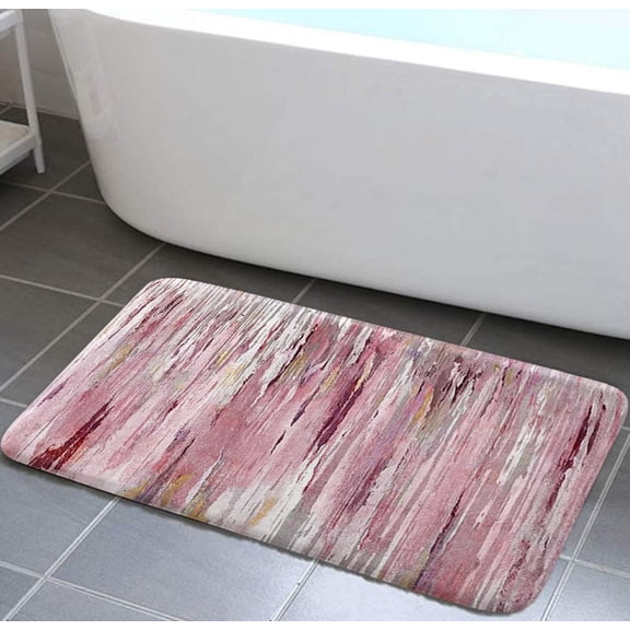 Modern Abstract Art Bath Mat for Bathroom, Pink Quick Dry and Super Absorbent Bath Rugs, Teal Ombre Abstract Aesthetic Non Slip Floor Mat for Kitchen Bedroom Inchesdoor, 17X29in