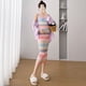 thumbnail image 3 of Vestido de mujer embarazada, moda de primavera y verano, cárdigan protector solar + falda adelgazante de rayas de colores, conjunto de dos piezas reductor de edad, 3 of 5