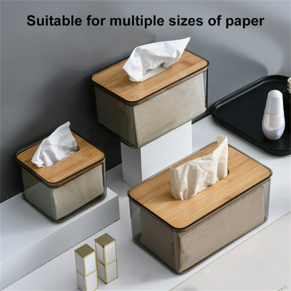 PEACNNG Napkin Box Dust Proof Rectangular Plastic Clear Wood Lid Facial Tissue Box for Home