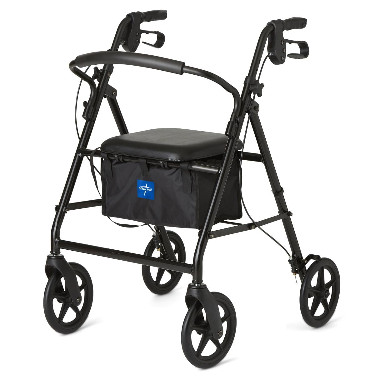 Medline Aluminum Foldable Rollator Walker with 8" Wheels, Black