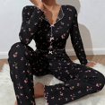 thumbnail image 5 of Women's Long Sleeve Long Pants Pajama Set - Outdoor Wear Suitable Loungewear - Black Size L, 5 of 5