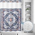 thumbnail image 4 of No Hook Shower Curtain with Built-in Rings - Retro Boho Washable Waterproof Fabric Bathroom Curtains for Hotel,Rentals, 72 X 84 Inch Extra Long , Aztec Southwest Tribal Floral Pattern Orange Blue, 4 of 9