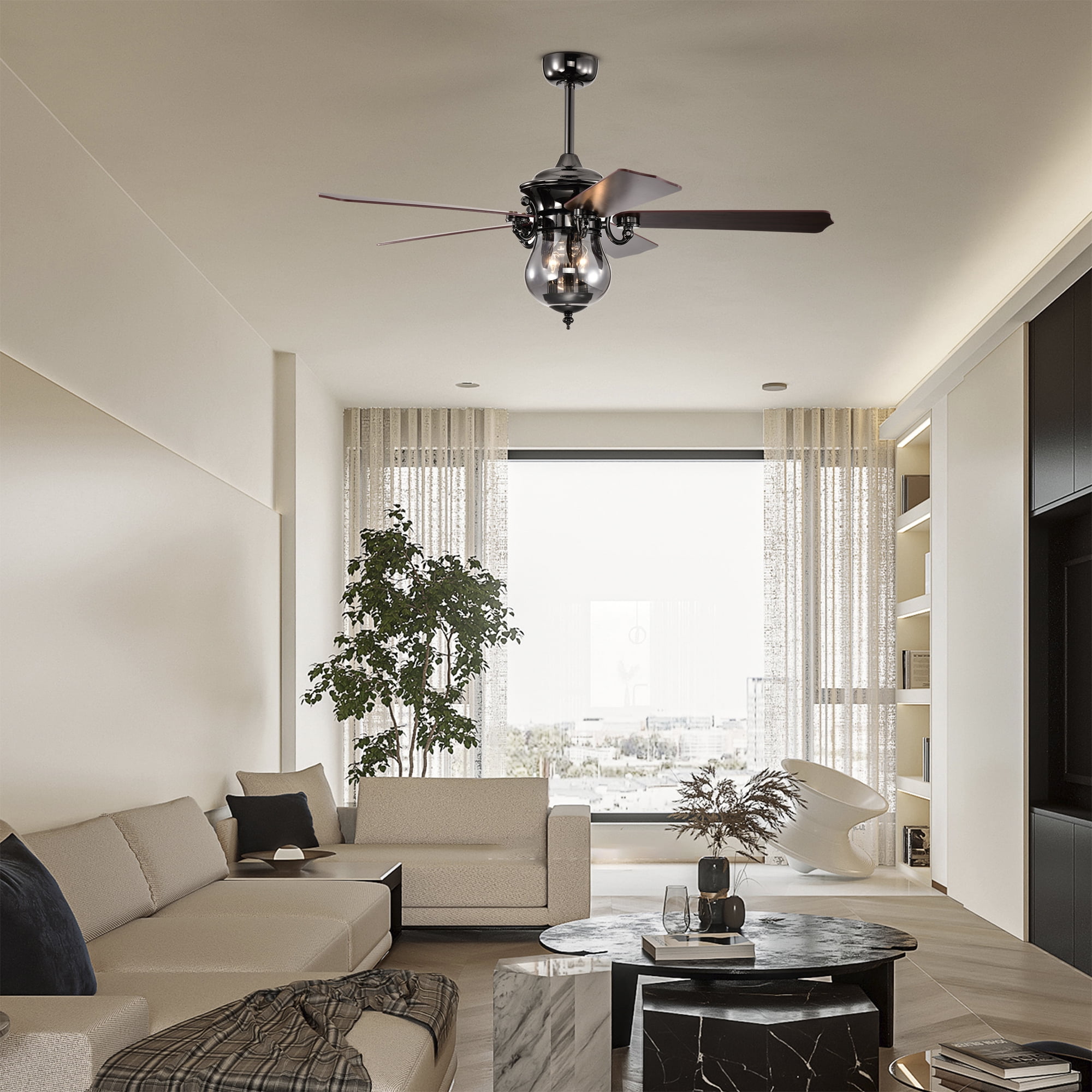 Anja 52 in. 3-Light Indoor Black Chrome Finish Ceiling Fan