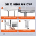thumbnail image 6 of VEVOR Stainless Steel Work Table 24 x 12 x 38 Inch, 500 LBS Load Capacity with 4 Wheels, 3 Adjustable Height Levels, Heavy Duty Food Prep Worktable for Commercial Kitchen Restaurant, Silver, 6 of 9