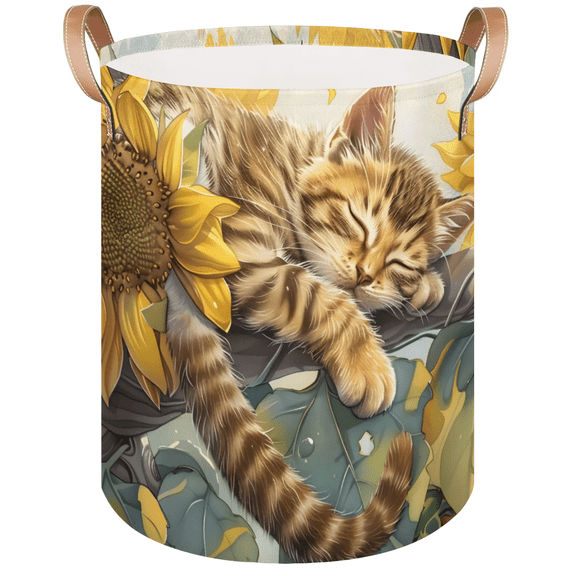 Qzaxky Floral Cat Laundry Basket Organizer Foldable Tall Large Laundry Basket Collapsible Folding Laundry Basket Dirty Clothes Fabric