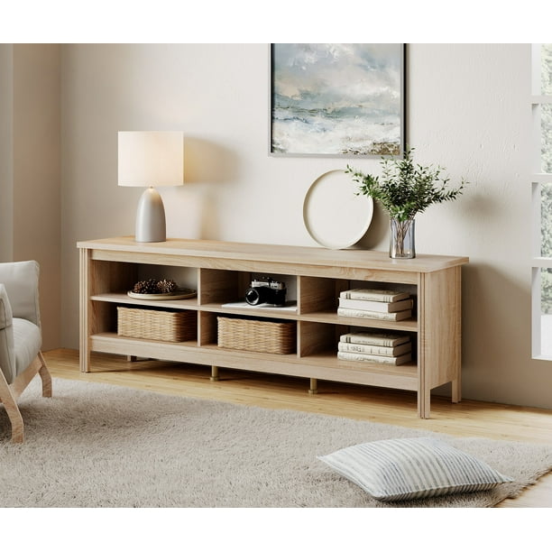 Wampat Farmhouse TV Stand for 75 inches Flat Screen, Wood Media Console