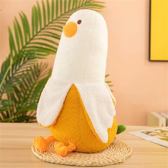 Banana Duck Plush Toy Cute Plushie Hugging Plush Pillow Duck Stuffed Animal for Girls and Boys White 11.81"