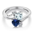thumbnail image 3 of Gem Stone King 925 Sterling Silver Sky Blue Aquamarine Blue Created Sapphire and White Moissanite Ring for Women (1.56 Cttw, Heart Shape 6MM, Gemstone March Birthstone, Size 8), 3 of 6