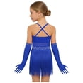 thumbnail image 3 of Choomomo Girls Sequin Fringed Dresses Tassel Skirted Leotard Latin Dance Outfits with Gloves Party Bodysuit Royal Blue 12, 3 of 7