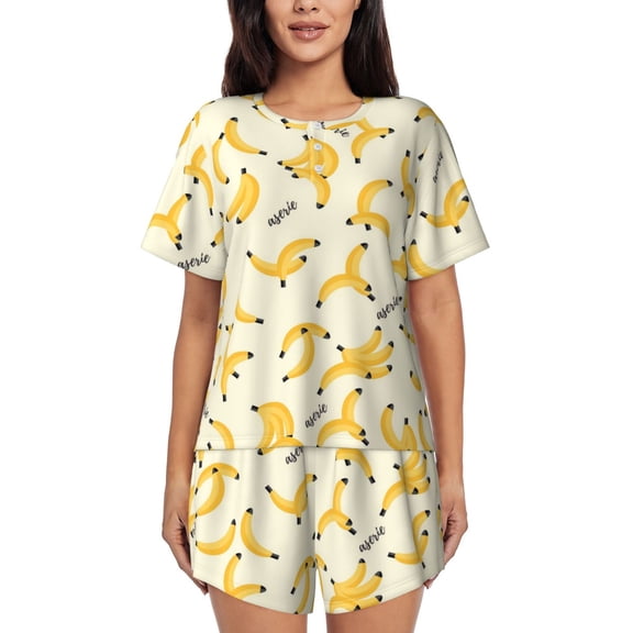 Ratiio Banana Print Womens Pajama Sets 2 Piece Soft Short Sleeve Top and Shorts Sleepwear Round Neck Pjs Lounge Set