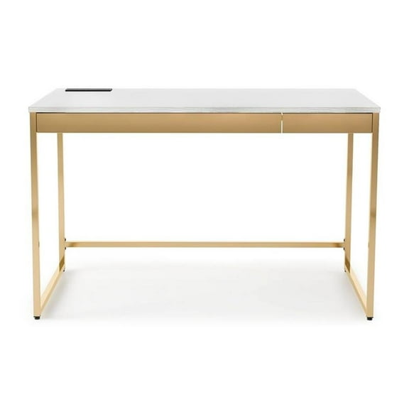 Bowery Hill Contemporary Metal Writing Desk with USB Port in White