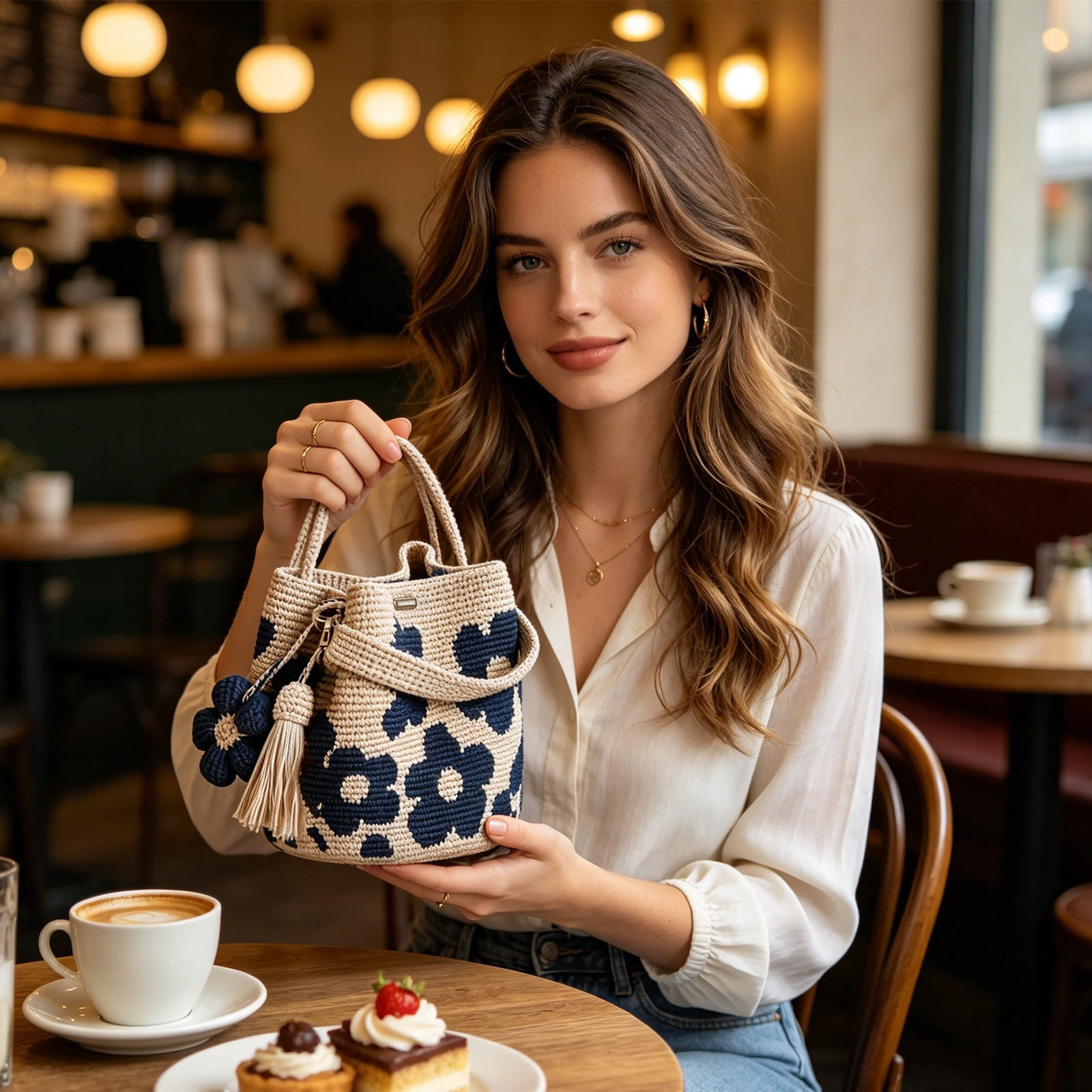 Crochet Crossbody Bag for Women, Boho Flower Shoulder Purse with Detachable Strap, Handmade Straw Mini Handbag for Summer Beach, Casual Everyday Use Gift
