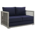 thumbnail image 2 of Modway Aura Modern Rattan & Fabric Outdoor Patio Loveseat in Gray and Navy, 2 of 9