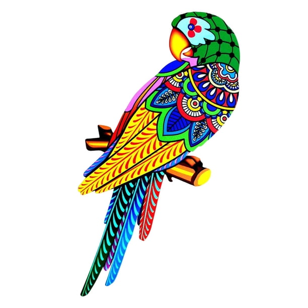 Decoración de pared con pájaros de hierro, pájaros coloridos, decoración colgante 3D, silueta de pájaro. cabeza verde a la izquierda